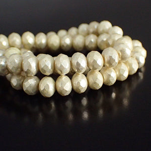 7x5mm Opaque Ivory with Mercury Finish Rondelle Beads - 15 Pieces - Czech Glass Fire Polished Rondelle Donut Beads