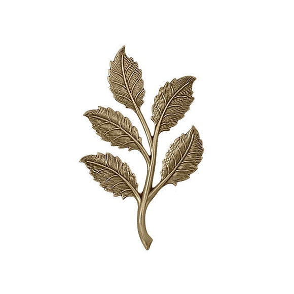 Large 5 Leaf Branch Stamping - Antiqued Brass Ox - Detailed Leaves with Veins - Made in the USA - 1 Piece - Metal Scrapbook Embellishment