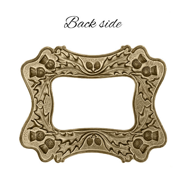 Antiqued Brass Ox Rectangle Frame with Thistle Design - Vintage Victorian Scottish Style Scrapbooking Frame - Brooch Findings