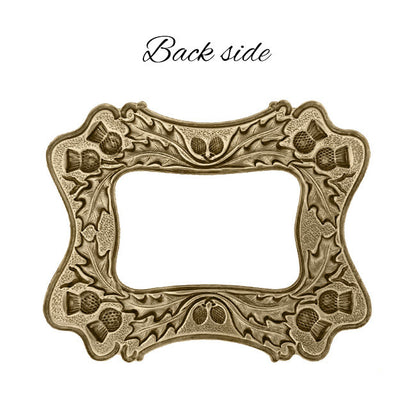 Antiqued Brass Ox Rectangle Frame with Thistle Design - Vintage Victorian Scottish Style Scrapbooking Frame - Brooch Findings
