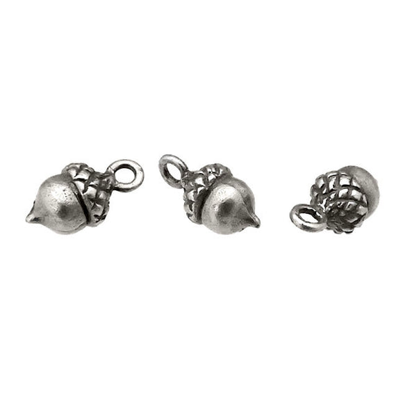USA Made 3D Acorn Charms - 4 Pieces - Antiqued Silver Ox Plated Pewter Small Autumn Dangles - Lead Free Nickel Free