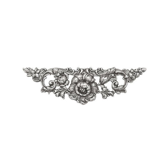 Medium Floral Stamping - Antiqued Silver Ox - Victorian Art Nouveau Flourish Scrapbooking Metal Embellishment or Jewelry Base - 1 Piece