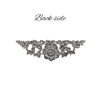Medium Floral Stamping - Antiqued Silver Ox - Victorian Art Nouveau Flourish Scrapbooking Metal Embellishment or Jewelry Base - 1 Piece