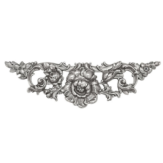 Large Floral Stamping - Antiqued Silver Ox - Victorian Art Nouveau Flourish Scrapbooking Metal Embellishment Jewelry Making Base - 1 Piece