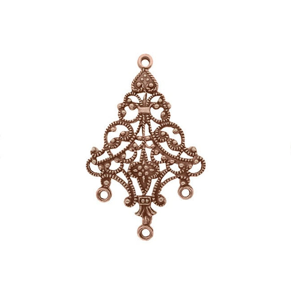 Rare Antiqued Copper Ox Chandelier Components for Earrings - French Style Filigree for Jewelry Making - 4 Pieces - European Made Brass