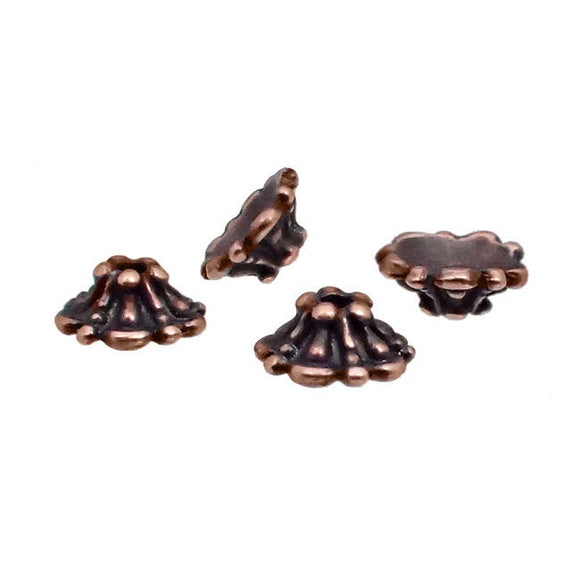 Tierracast Tiffany Bead Cap - 5mm Antique Copper Ox - 4 Pieces - Plated Pewter Made in the USA - Lead Free Nickel Free