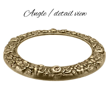 Round Frame of Romantic Roses - Antiqued Brass Ox Open Scrapbooking Frame - Antique Vintage Victorian Style USA Made Stampings Nickel-Free