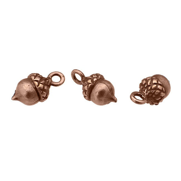 USA Made 3D Acorn Charms - 4 Pieces - Antiqued Copper Ox Plated Pewter Small Autumn Dangles - Lead Free Nickel Free