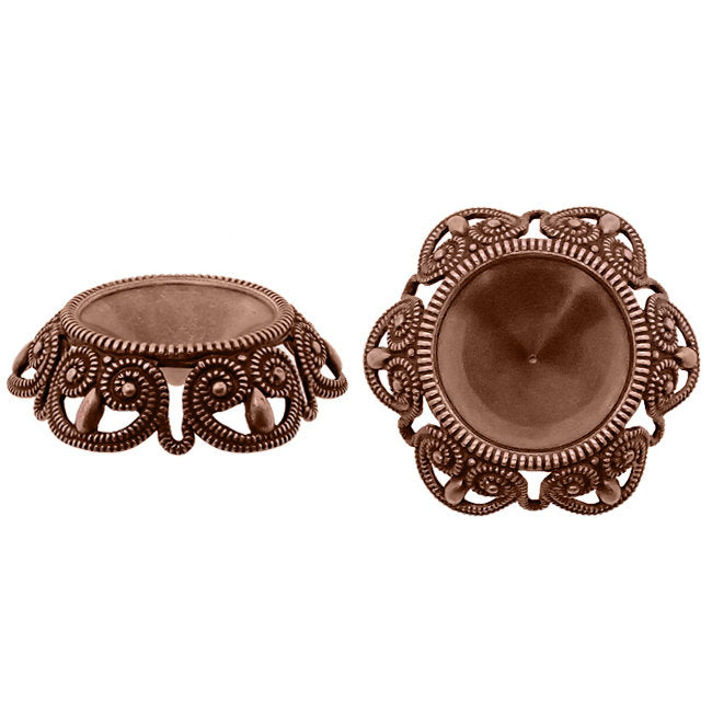 Filigree Setting for 14mm Rivoli Stones - 1 Piece European German Made Antiqued Copper Ox - For Pointed Back Swarovski 1122 Vintage Style