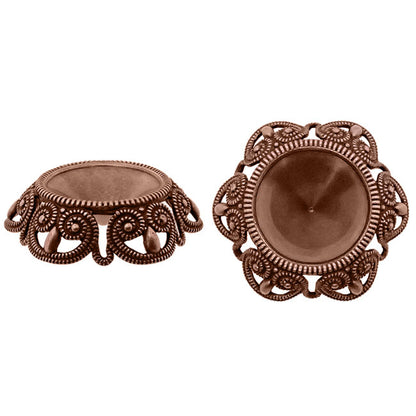 Filigree Setting for 14mm Rivoli Stones - 1 Piece European German Made Antiqued Copper Ox - For Pointed Back Swarovski 1122 Vintage Style