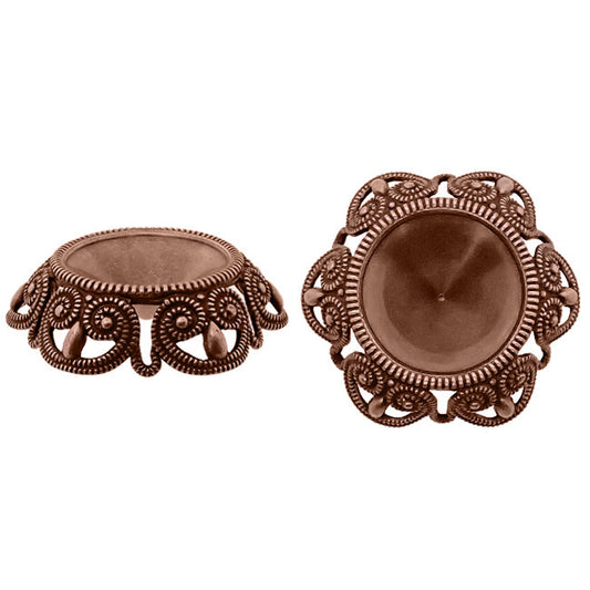Filigree Setting for 14mm Rivoli Stones - 1 Piece European German Made Antiqued Copper Ox - For Pointed Back Swarovski 1122 Vintage Style