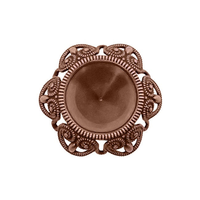 Filigree Setting for 14mm Rivoli Stones - 1 Piece European German Made Antiqued Copper Ox - For Pointed Back Swarovski 1122 Vintage Style