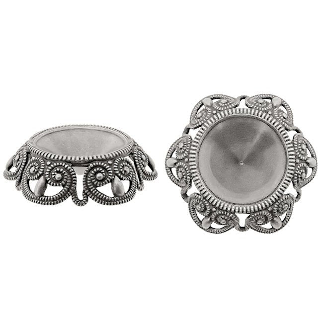 Filigree Setting for 14mm Rivoli Stones - 1 Piece European German Made Antiqued Silver Ox - For Pointed Back Swarovski 1122 Vintage Style
