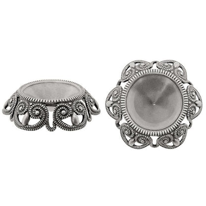Filigree Setting for 14mm Rivoli Stones - 1 Piece European German Made Antiqued Silver Ox - For Pointed Back Swarovski 1122 Vintage Style