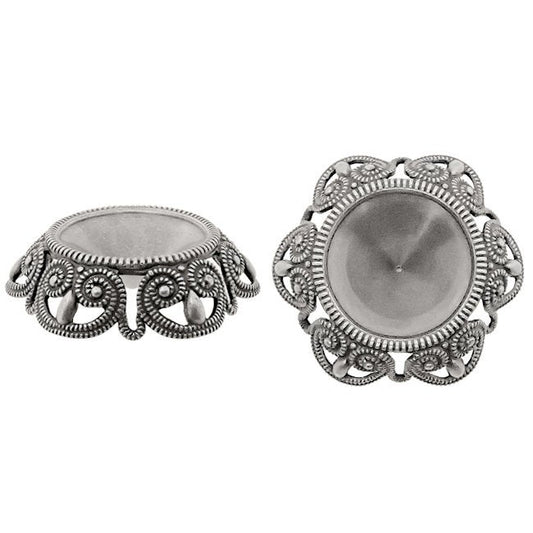 Filigree Setting for 14mm Rivoli Stones - 1 Piece European German Made Antiqued Silver Ox - For Pointed Back Swarovski 1122 Vintage Style