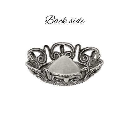 Filigree Setting for 14mm Rivoli Stones - 1 Piece European German Made Antiqued Silver Ox - For Pointed Back Swarovski 1122 Vintage Style