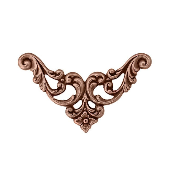 Filigree Corners with Flourish and Flower Pattern - Antiqued Copper Ox - 4 Pieces - Steampunk Scrapbooking Corners - Jewelry Victorian Style