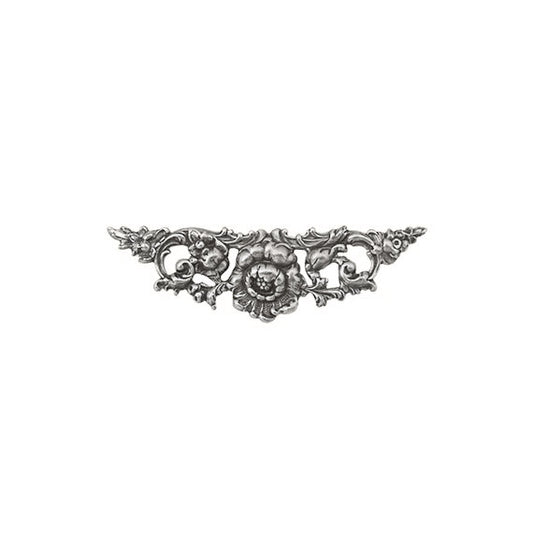 Small Floral Stamping - 2 Pieces - Antiqued Silver Ox - Victorian Art Nouveau Flourish Scrapbooking Metal Embellishment or Jewelry Base