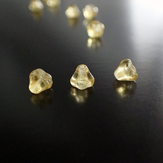 Amber Yellow Czech Pressed Glass Baby Bell Flower Beads - 50 Pieces 6x4xmm - Topaz Colored
