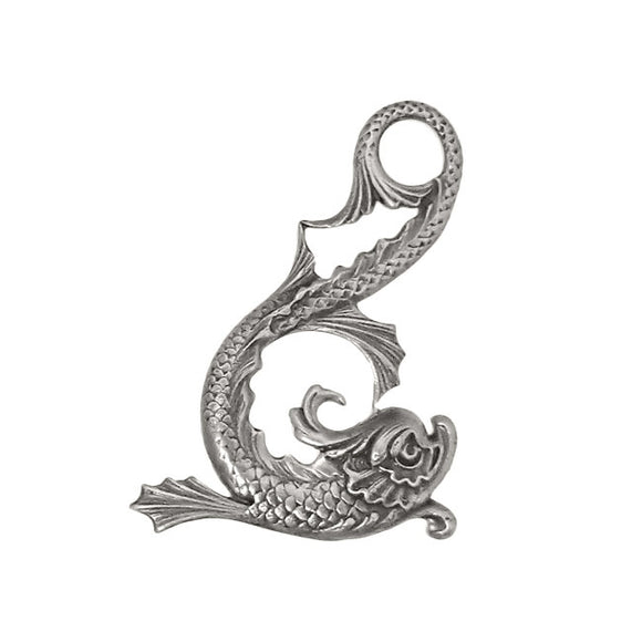 Mythical Koi Fish Stamping - Antiqued Silver Ox Plated- Victorian Style Serpant Metal Embellishment or Jewelry Component - 1 Piece - Right