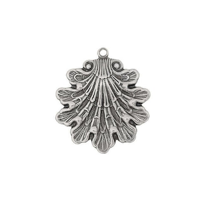 Antique Silver Ox Seashell Pendants - 2 Pieces Medium Size - Fantasy Whimsical Mermaid Ocean Beach Themed Jewelry Supplies