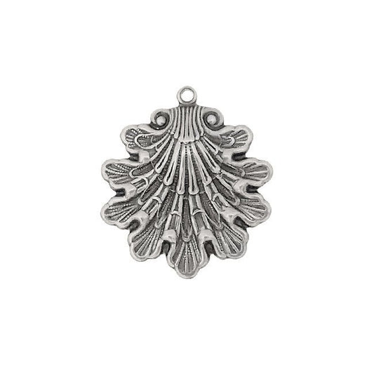 Antique Silver Ox Seashell Pendants - 2 Pieces Medium Size - Fantasy Whimsical Mermaid Ocean Beach Themed Jewelry Supplies