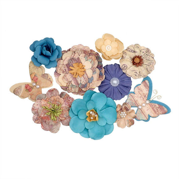 Prima Flowers and Butterflies - Handmade Mulberry Paper Flower Scrapbook Embellishments - Colorful French Riviera Flowers Côte d'Azur