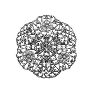 Large Lacy Round Filigree with Floral Designs, Lattice, and Flourishes -  High Quality European Brass - Rare - Antiqued Silver Ox - 1 Piece