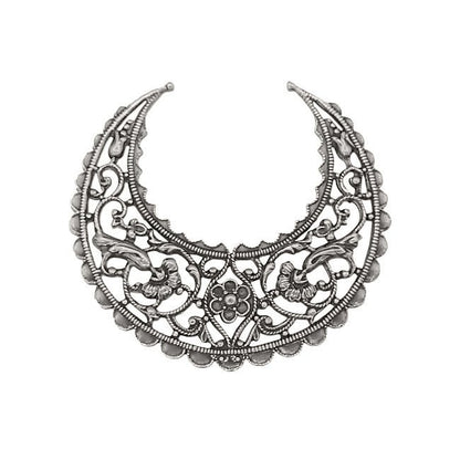 Medium Lacy Floral Hoop Filigree - Antiqued Silver Ox Intricate Flourish Details Nickel Free - 1 Piece - High Quality European Plated Brass