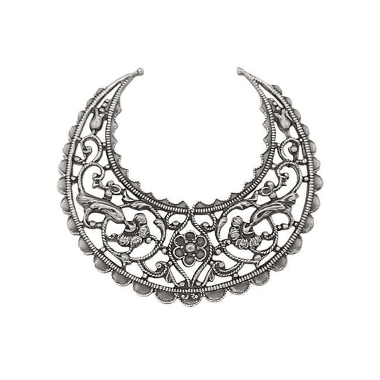 Medium Lacy Floral Hoop Filigree - Antiqued Silver Ox Intricate Flourish Details Nickel Free - 1 Piece - High Quality European Plated Brass