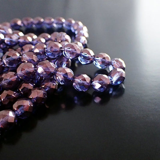 Czech Glass Beads - 8mm Fire Polished  - Lumi Transparent Amethyst Purple Luster