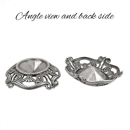 Filigree Setting for 18x13mm Oval Stones - 1 Piece European Made Antiqued Silver Ox - For Fully Faceted 4120 Fancy Rhinestones