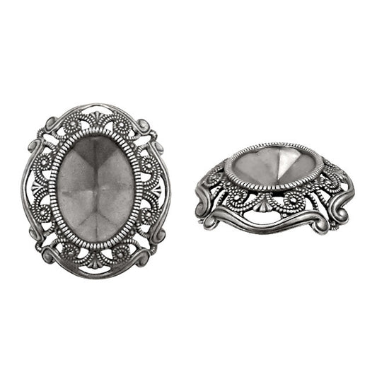 Filigree Setting for 18x13mm Oval Stones - 1 Piece European Made Antiqued Silver Ox - For Fully Faceted 4120 Fancy Rhinestones