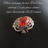 Filigree Setting for 18x13mm Oval Stones - 1 Piece European Made Antiqued Brass Bronze Ox for Fully Faceted 4120 Fancy Rhinestones