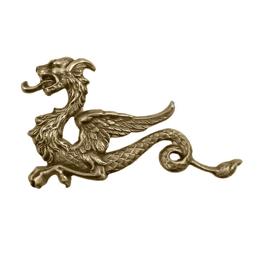 Mythical Winged Dragon Stamping - Antiqued Brass Ox - Victorian Style Serpant Metal Embellishment or Jewelry Component - 1 Piece - Left