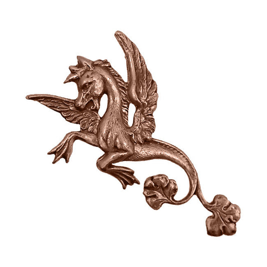 Mythical Winged Seahorse Stamping - Antiqued Copper Ox - Victorian Style Mythological Metal Embellishment Jewelry Component - 1 Piece - Left