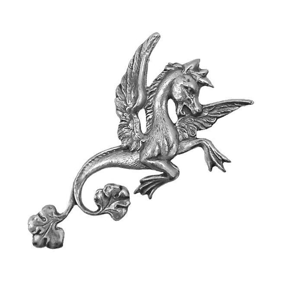 Mythical Winged Seahorse Stamping - Antiqued Silver Ox - Victorian Style Mythological Metal Embellishment Jewelry Component - 1 Piece Right