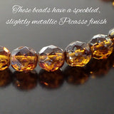 8mm Smoky Topaz Metallic Picasso Fire Polished Czech Glass Beads - 30 Pieces - Rustic Mottled Finish for Jewelry Making - 8 mm