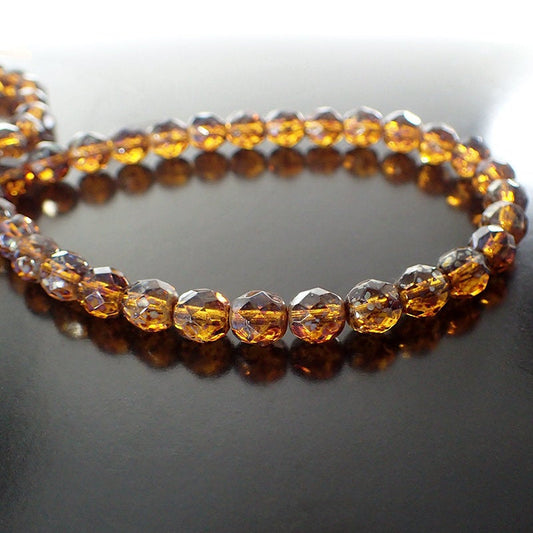 8mm Smoky Topaz Metallic Picasso Fire Polished Czech Glass Beads - 30 Pieces - Rustic Mottled Finish for Jewelry Making - 8 mm