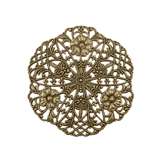 Large Lacy Round Filigree with Floral Designs, Lattice, and Flourishes -  High Quality European Brass - Rare - Antiqued Brass Ox - 1 Piece