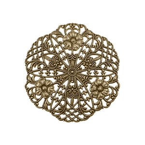 Large Lacy Round Filigree with Floral Designs, Lattice, and Flourishes -  High Quality European Brass - Rare - Antiqued Brass Ox - 1 Piece