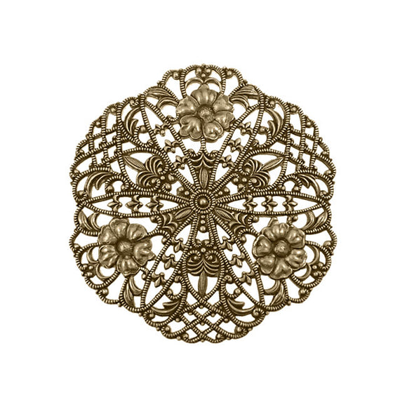 Large Lacy Round Filigree with Floral Designs, Lattice, and Flourishes -  High Quality European Brass - Rare - Antiqued Brass Ox - 1 Piece