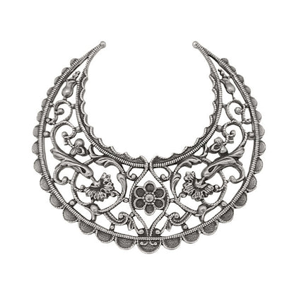 Large Lacy Floral Hoop Filigree - Antiqued Silver Ox - Intricate Flourish Crescent - Nickel Free - 1 Piece - High Quality European Brass