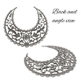Large Lacy Floral Hoop Filigree - Antiqued Silver Ox - Intricate Flourish Crescent - Nickel Free - 1 Piece - High Quality European Brass