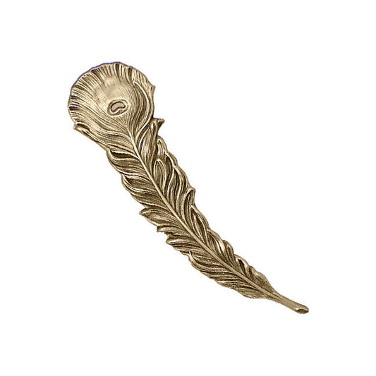 Large Peacock Feather Stamping - Antiqued Brass Ox - Scrapbooking Metal Embellishment or Jewelry Making Base - 1 Piece Left - USA Made