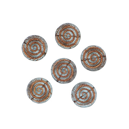 Matte Denim Blue with Bronze Wash Fossil Beads - 2 Pieces - Artisan Czech Pressed Glass - Montana Blue Spiral Ammonite Shell Rustic Beads