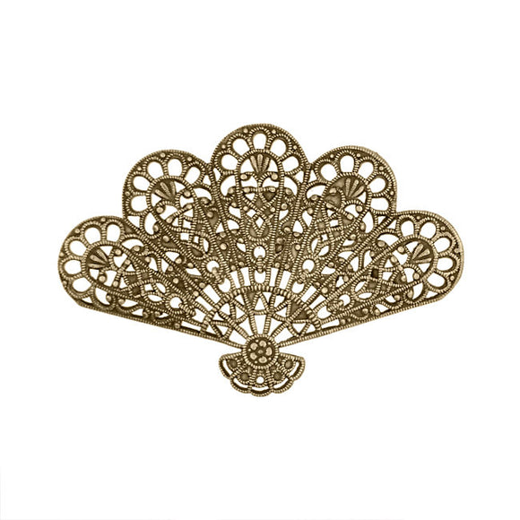 Large Victorian Fan Shaped Filigree - Antiqued Brass Ox - Intricate Detail Dapt - Nickel Free - 1 Piece - High Quality European Brass