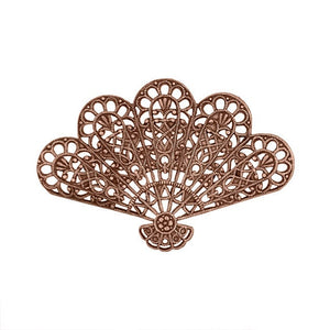Large Victorian Fan Shaped Filigree - Antiqued Copper Ox - Intricate Detail Dapt - Nickel Free - 1 Piece - High Quality European Brass