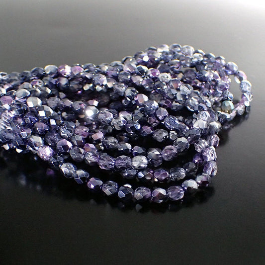 Metallic Purple Half Coat Czech Fire Polished Glass Beads - 6mm Beads 50 Pieces