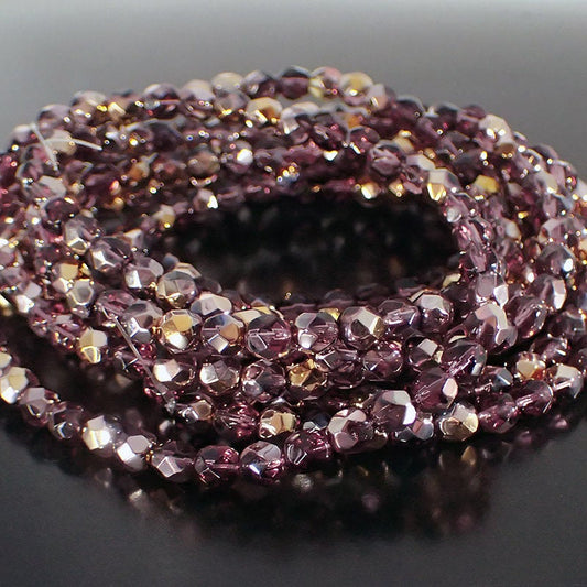 Amethyst Purple Capri Gold - Czech Fire Polished Glass Beads - 6mm Beads 50 Pieces